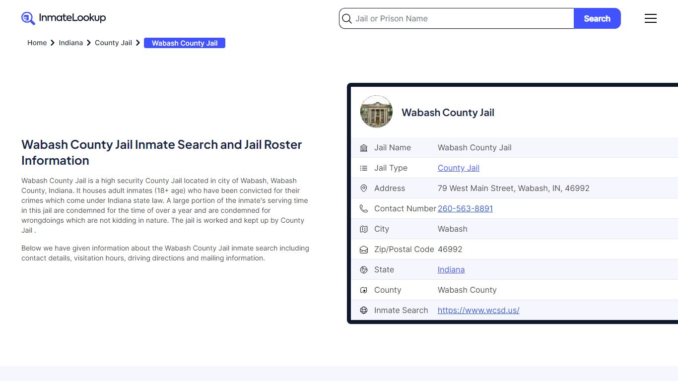 Wabash County Jail Inmate Search and Jail Roster Information